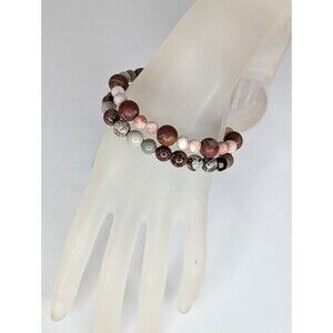Mixed Gemstone Stretch Bracelet Set - Jasper & Neutral Colors, NWT